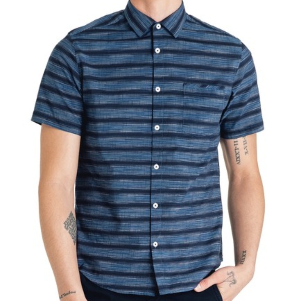 Colorblock Stripe Slim Fit Short Sleeve Shirt